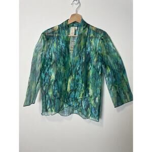Lavender and Honey Sheer Top Jacket Green Blue Watercolor Size Small